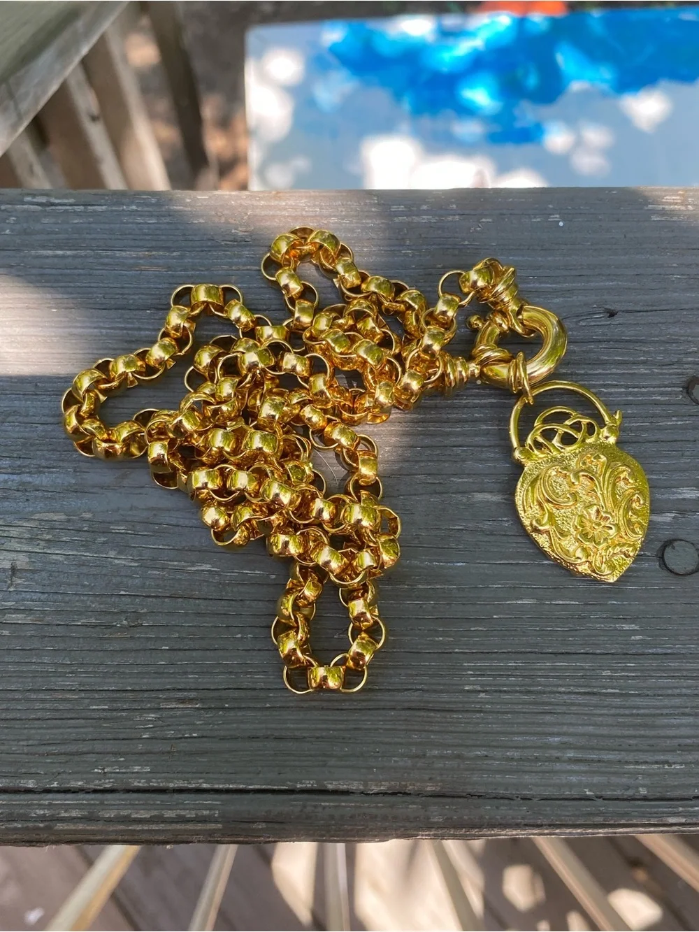 Joan Rivers Gold-Tone Heart Pendant Necklace Heavy Rolo Chain Rare Vintage